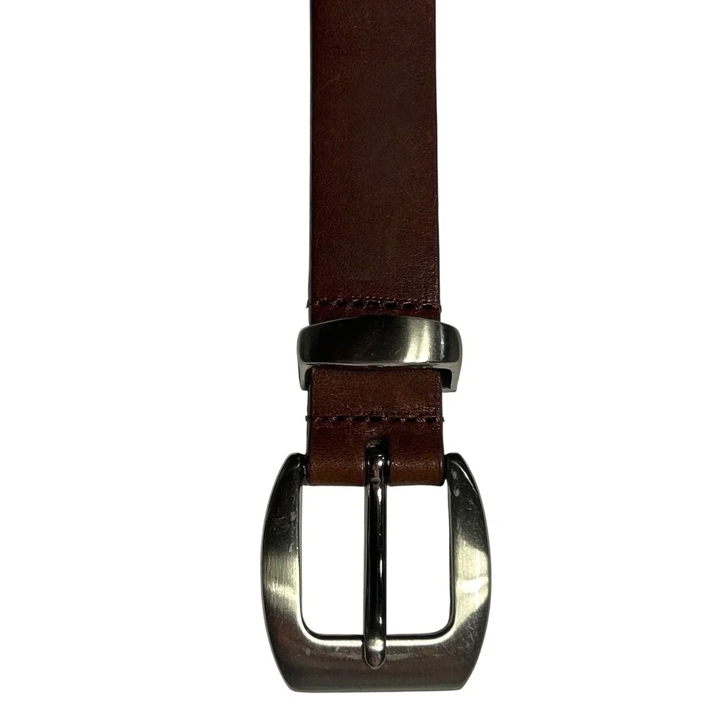 Relativity Brown Genuine Leather Belt Silver Buckle Metal Tip Large (30